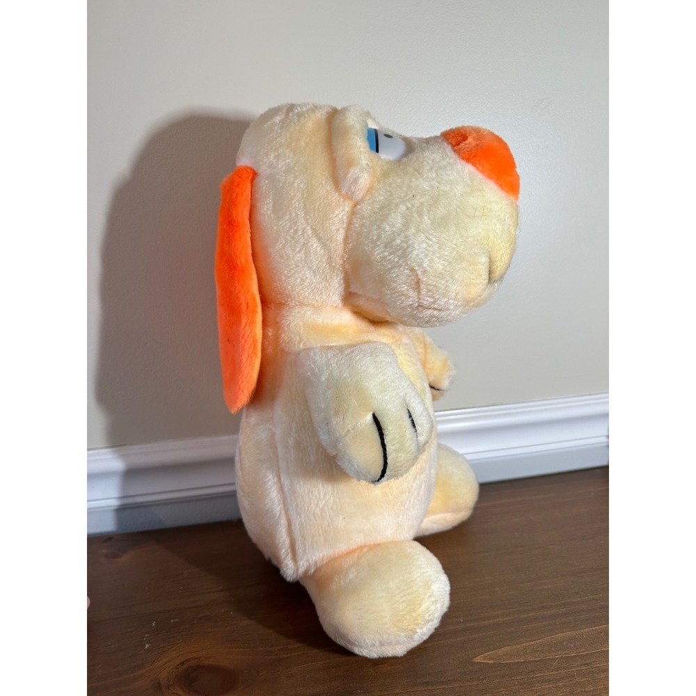 Vintage Plush Dog Cream Orange Ears Sleepy Eyes Stuffed Animal 14 Inch Korea